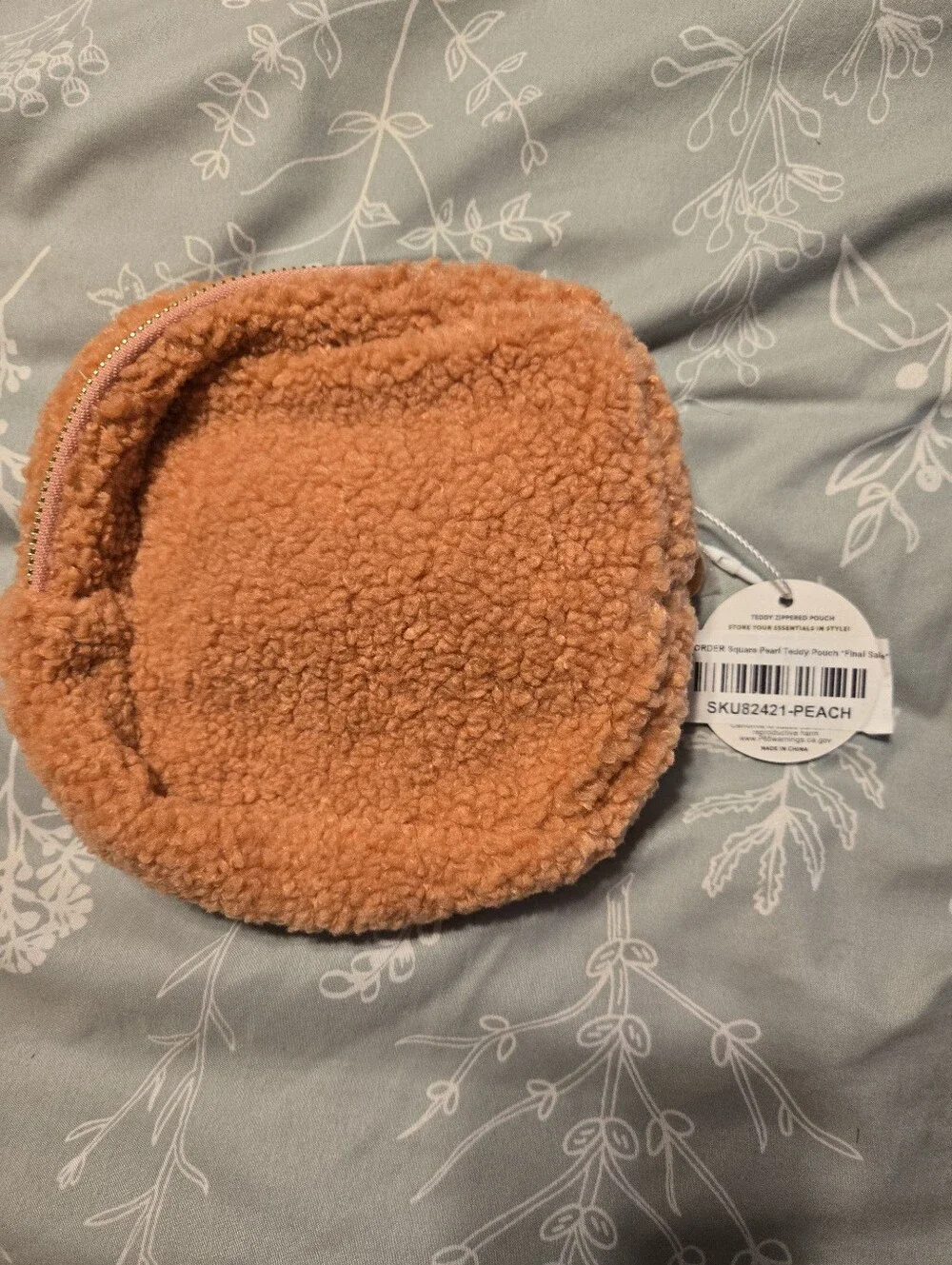 The Darling Effect Peach Sherpa Pearl Zip Pouch